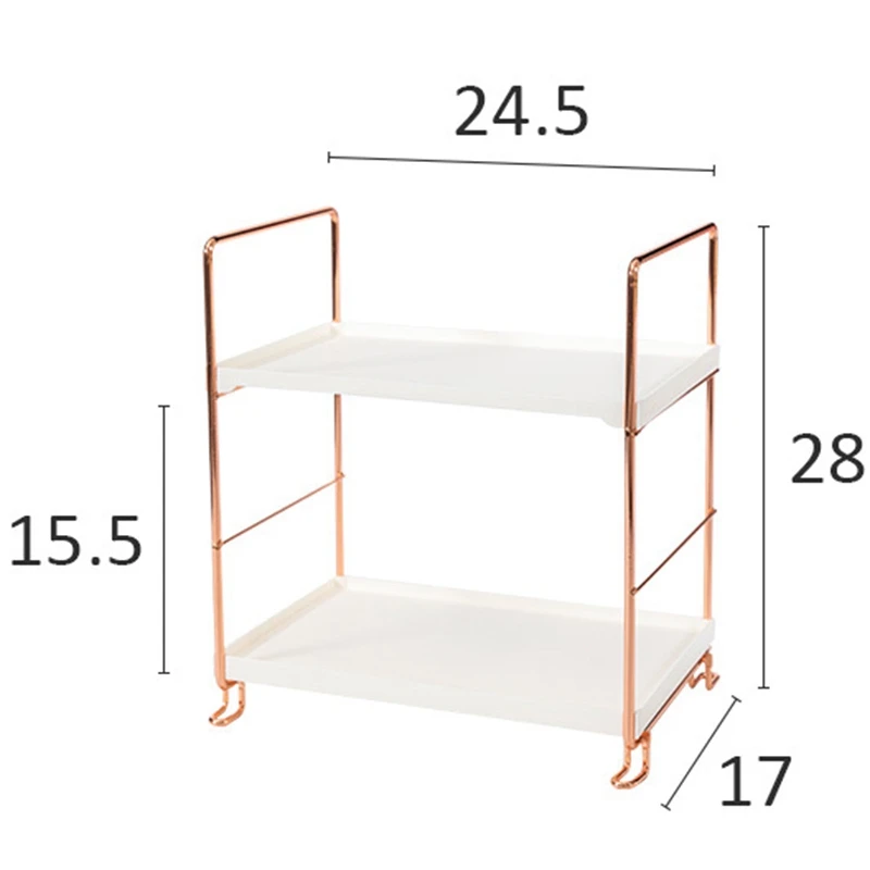 

New Kitchen Metal Art Storage Rack Wall Mount Storage with Hooks 45cm & Desktop Storage Rack Rose Gold 2 Layers