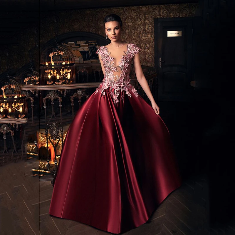 SoDigne бордовое атласное платье для выпускного вечера 200 кружевное длинное с