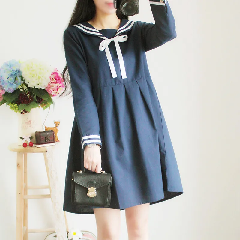 Платье женское хлопково льняное в стиле преппи с матросским воротником и