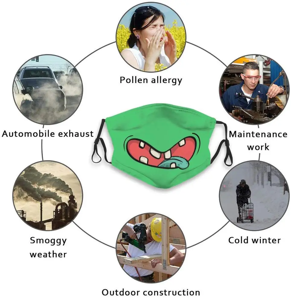 

Green Tongue Fashion Print Reusable Washable Funny Pm2.5 Filter Mouth Face Mask Patterns Quarantine Animals Social Distancing