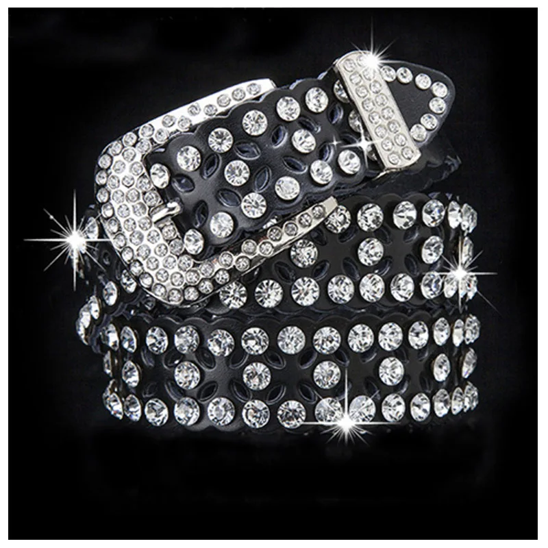 

Western Rhinestone Hollow Out Leather Women Belt Fashion Jeans Causal Pants Women Belt