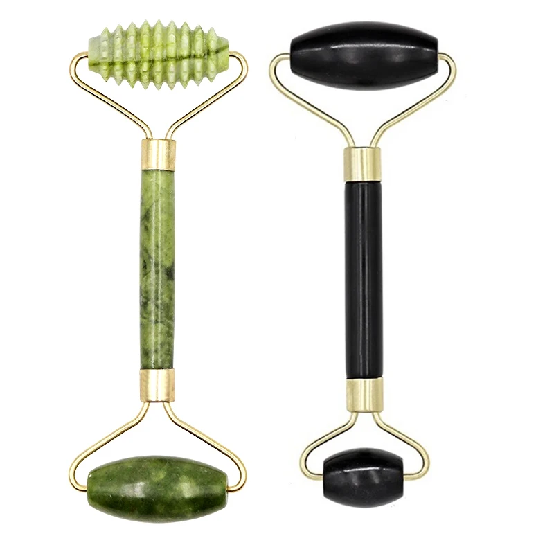 

2pcs Facial Massager Roller Natural Jade Stone Guasha Board Scraper Set Face Lift Skin Relaxation Slimming Beauty Neck Thin Lift
