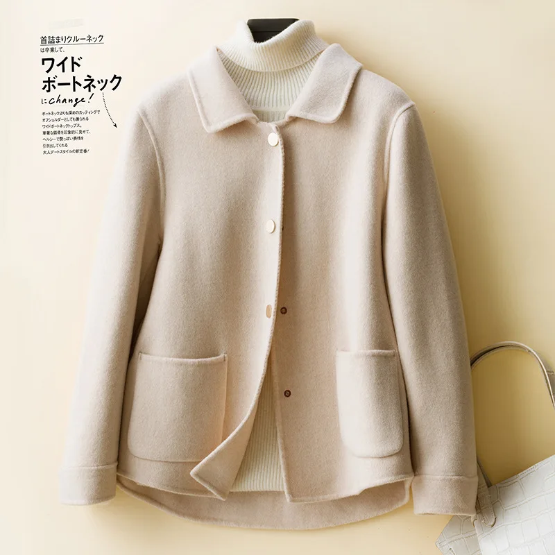 Женская куртка с лацканами однотонная шерстяная свободного покроя в Корейском