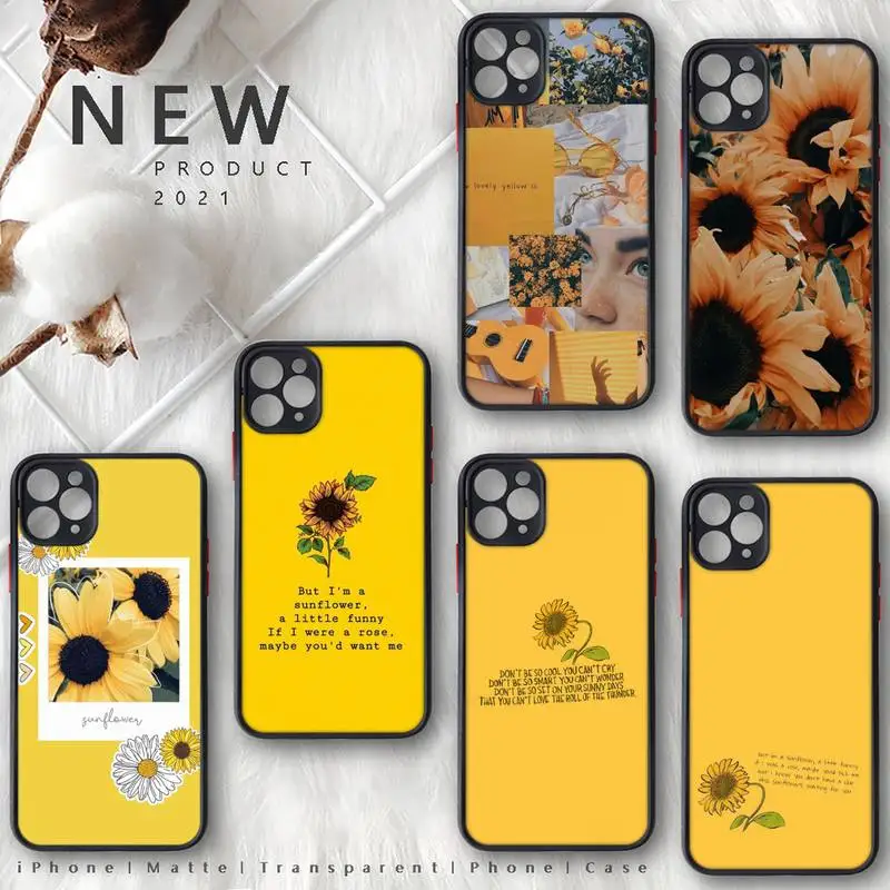 

Sunflower aesthetic yellow Phone Case Matte Transparent for iphone 11 12 pro mini XS XR X max 7 8 plus TPU Mobile bags funda