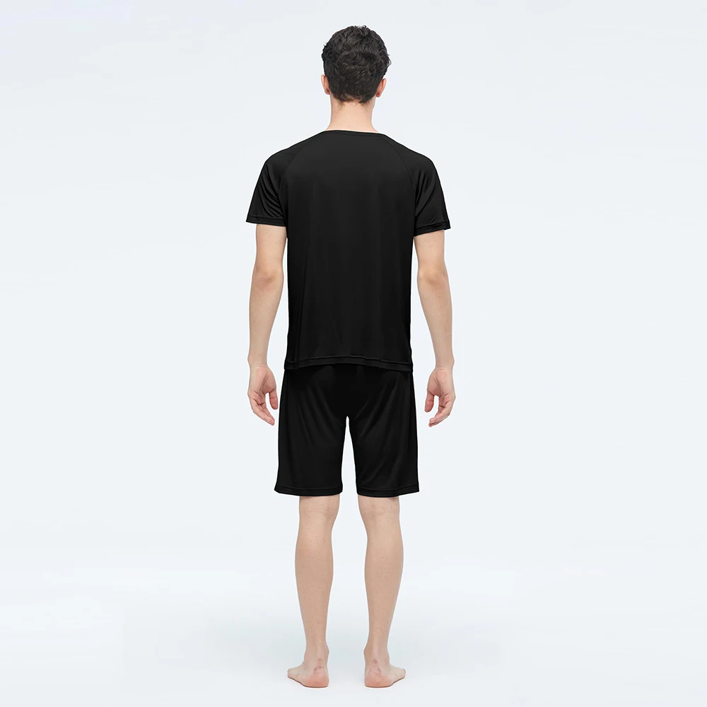 LILYSILK Silk Knit Loungewear Set For Men Short Sleeve Round Collar Tee and Shorts Casual Home Cothing Free Shipping