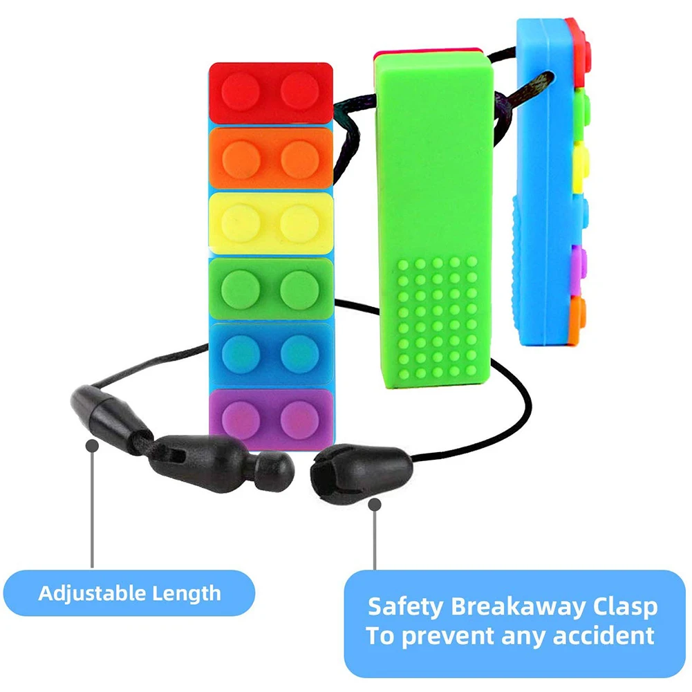 

5Pcs Creative Silicone Building Block Teether For Autistic Kids Necklace Silicone Rubber Teeth Sensory Chewing Toys enjoyment