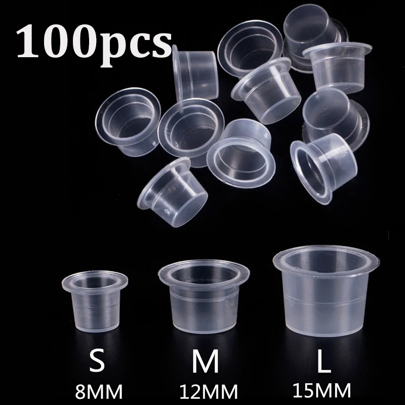 

100pcs S/M/L Plastic Disposable Microblading Tattoo Ink Cup Permanent Makeup Pigment Clear Holder Container Cap Tattoo Accessory