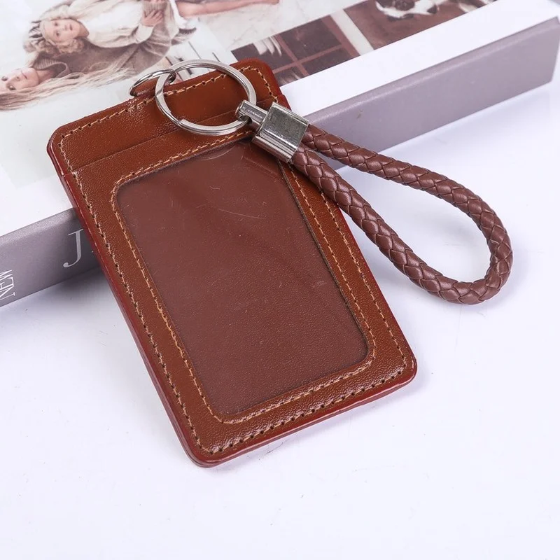 

Students Bus Card Case Wallet Hand Rope Leather Business ID Credit Bank Card Holder Identity Badge Cards Cover for Women Men
