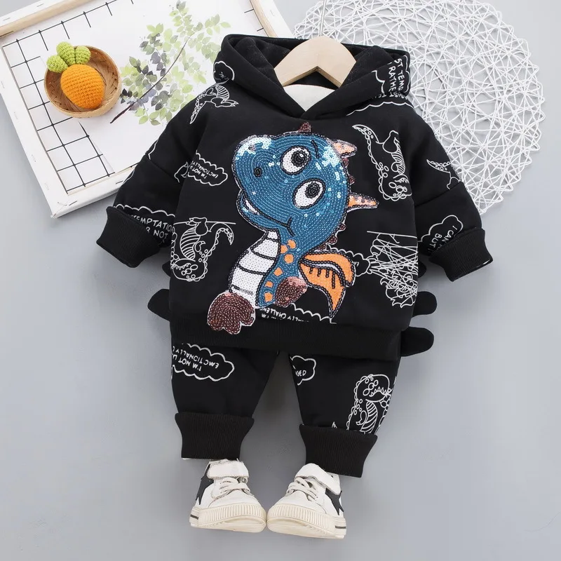 Traje de dinosaurio grueso para beb&eacute;, ropa infantil de dos piezas, oto&ntilde;o e invierno, novedad de 2021-1