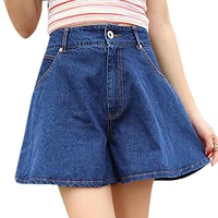 womens denim shorts classic vintage high waist blue wide leg female ladies shorts jeans