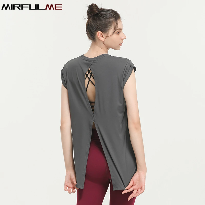 Летние свободные рубашки для йоги женские ажурные футболки с коротким рукавом