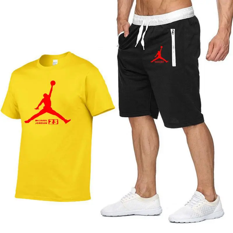 JORDAN 23 спортивный костюм с принтом футболка+ шорты модные тенденции в Фитнес хлопок брендовые футболки для мужчин бодибилдинг одежда M-XXL