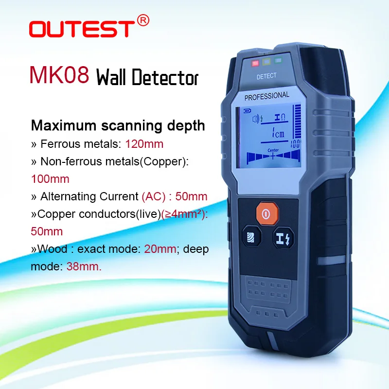 

OUTEST датчик обнаружения Шпильки 120 мм металлический детектор арматуры/медной трубки переменного тока/дерева/медной проволоки настенный ска...