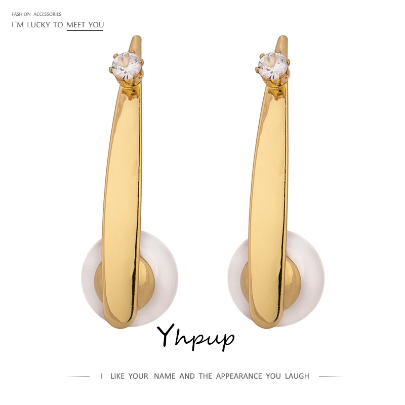 Женские золотые серьги гвоздики Yhpup темпераментные с искусственным жемчугом