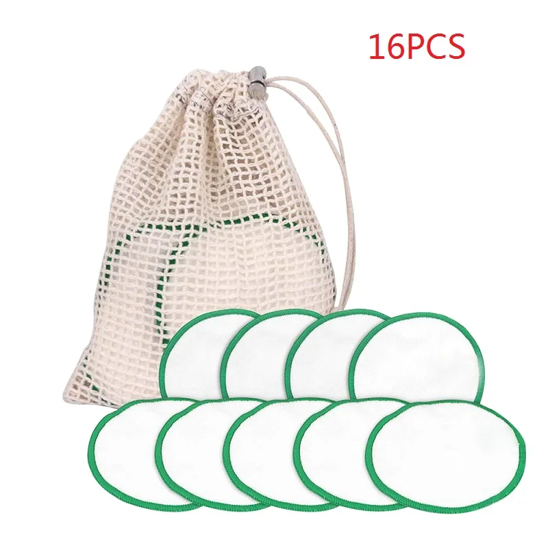 16pcs with bag Модные виды очищающих подушечек для макияжа, мягкие многоразовые подушечки из бамбукового волокна, моющиеся подушечки для лица и глаз, инструменты для красоты - Цвет: 16pcs with bag