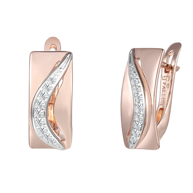 FJ Женская квадратная модель 585 цвет розовое золото белый цвет|Серьги-подвески| |