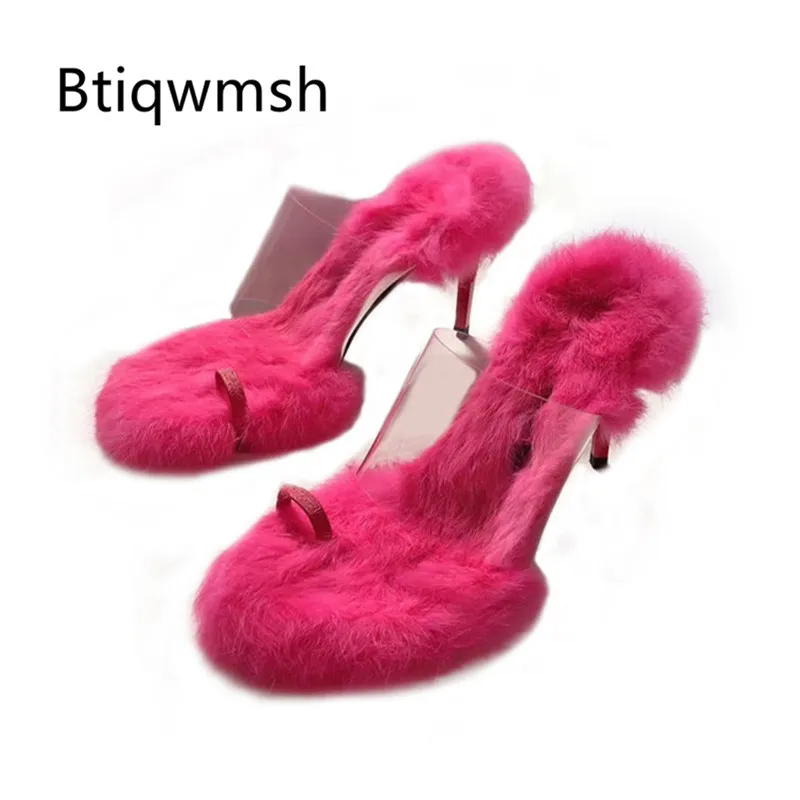 2019 г. меховые сандалии женская обувь на высоком каблуке с открытым носком из ПВХ