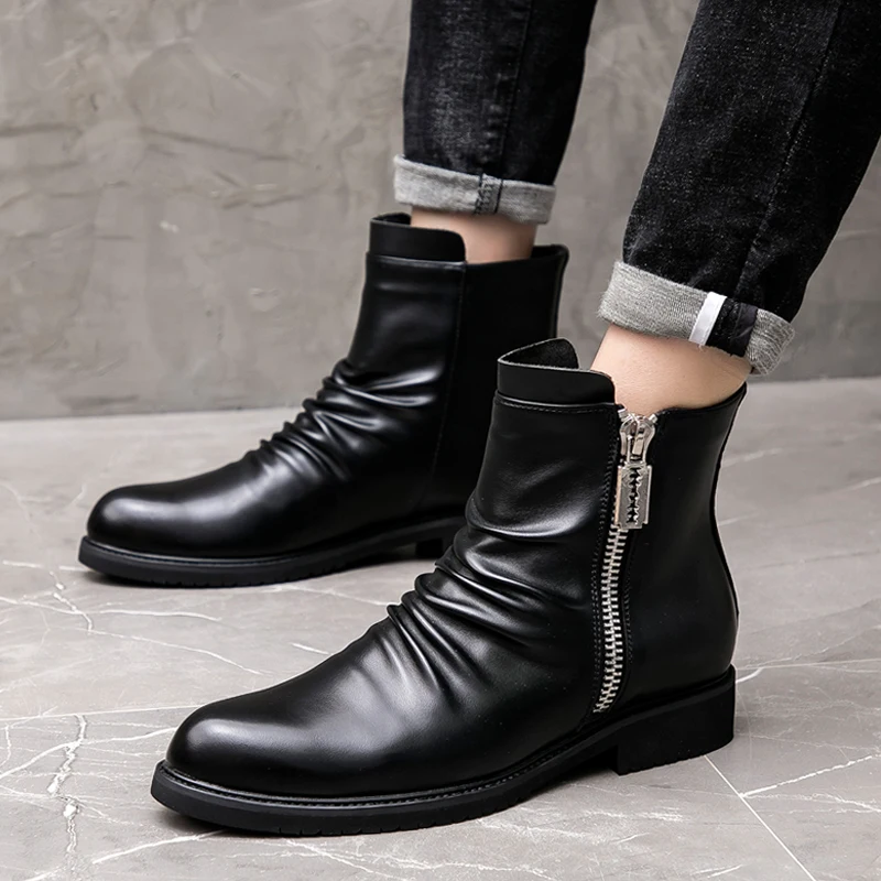 

British style men's fashion party banquet chelsea boots black soft leather shoes streetwear cowboy bottes hommes ankle botas man