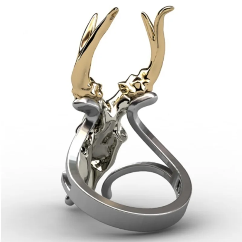 Модное позолоченное кольцо в стиле хип-хоп с черепом и головой оленя мужское