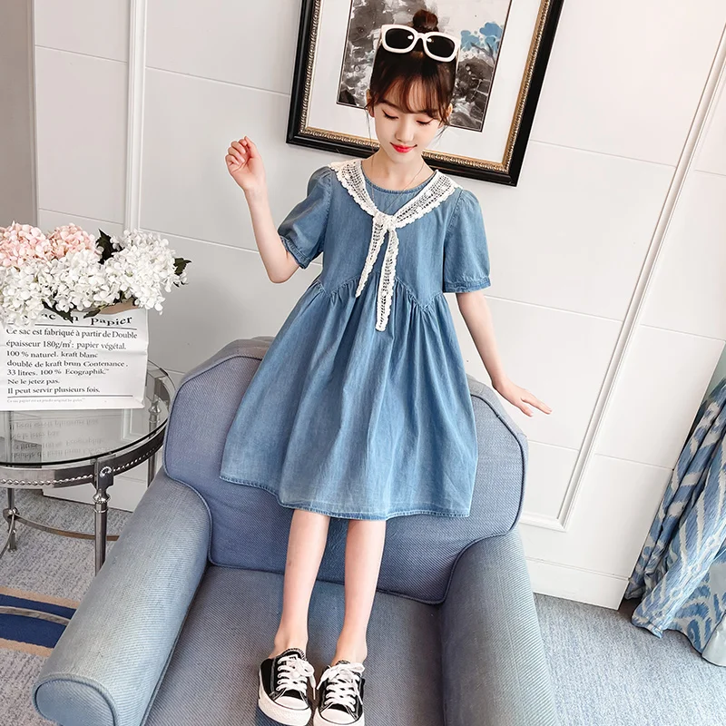 Платья для девочек из джинсовой ткани детей джинсовая одежда 2021 Новые Модные