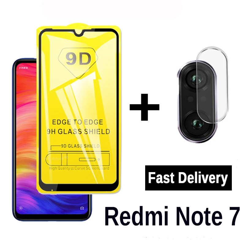2-в-1 9D полностью наклеиваемая поверхность закаленное Стекло для Red mi Note 7 Камера