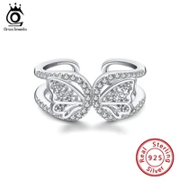 orsa jewels solid 925 sterling silver butterfly open rings for women shiny cz fine jewelry birthday party accessories gift sr254