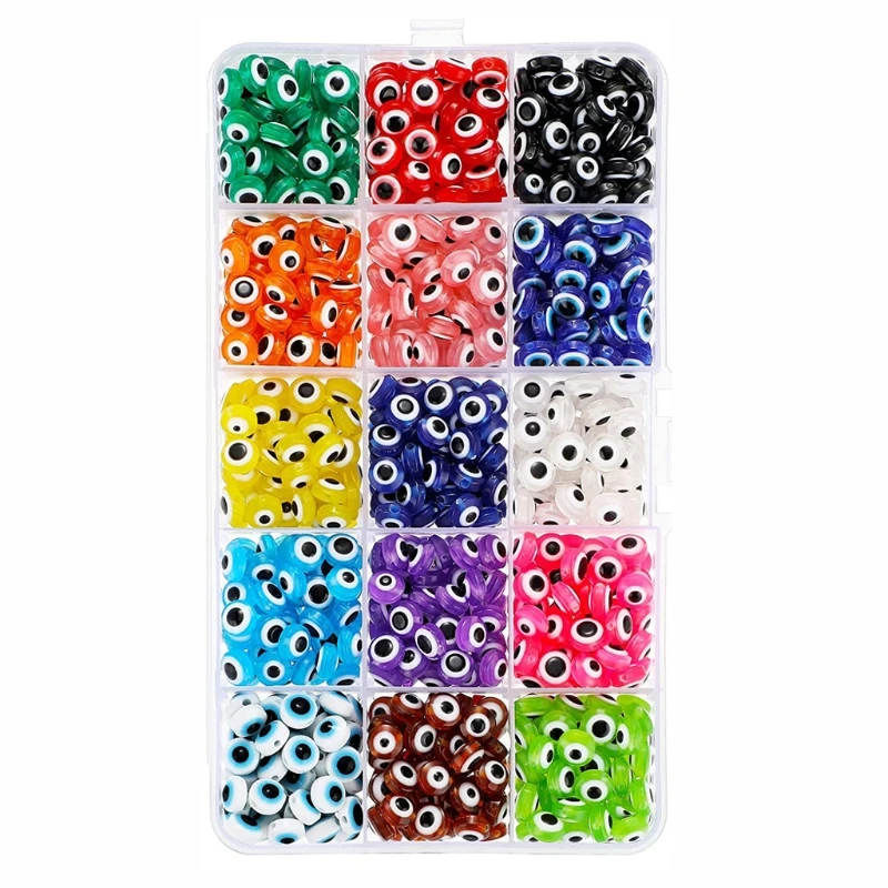 

750Pcs 8mm Round Evil Eye Beads Turkish Eye Resin Beads Charm Kit Jewelry Making 83XF