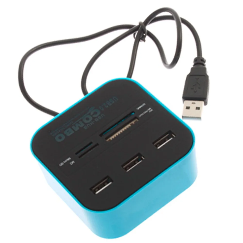 1 шт. USB 2,0 хаб комбо все в одном мульти-кард-ридер с 3 портами для SD/MMC/M2/MS синий цвет C1