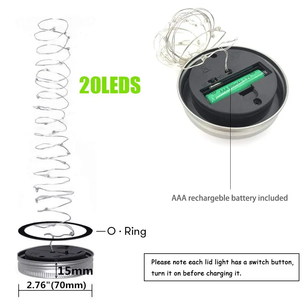 

4 Pack Waterproof Lids String Lights with Hangers Patio Yard Garden Wedding Christmas Decoration Warm White 20 LED