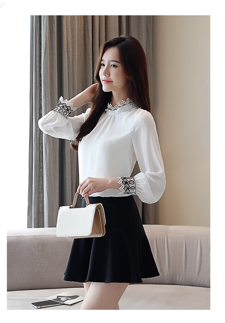 

Blusas Mujer De Moda 2021 Autumn New Korean Chiffon Shirt Women Long Sleeve Lace Women Blouses and Tops Plus Size 6778 50