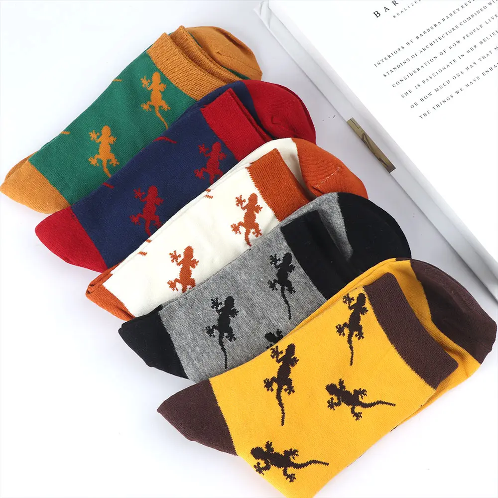 Новинка мужские носки из хлопка с изображением животных Ящерица Геккон удобные