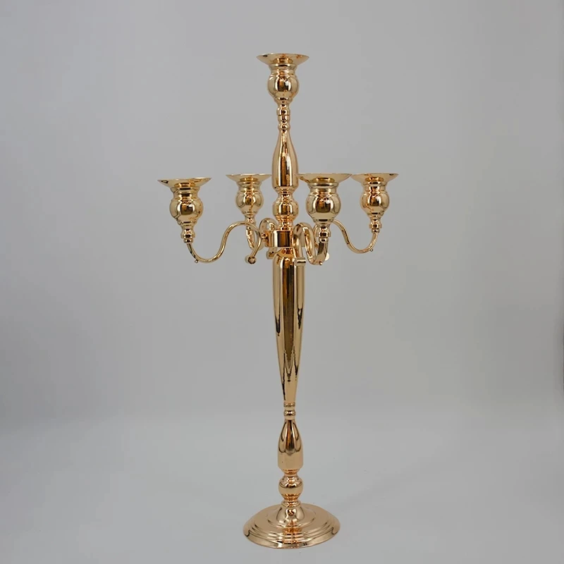 

10 PCS / Lot Candle Holders 5-arms Metal Gold Candelabras Crystal Candlesticks For Wedding Event Centerpieces