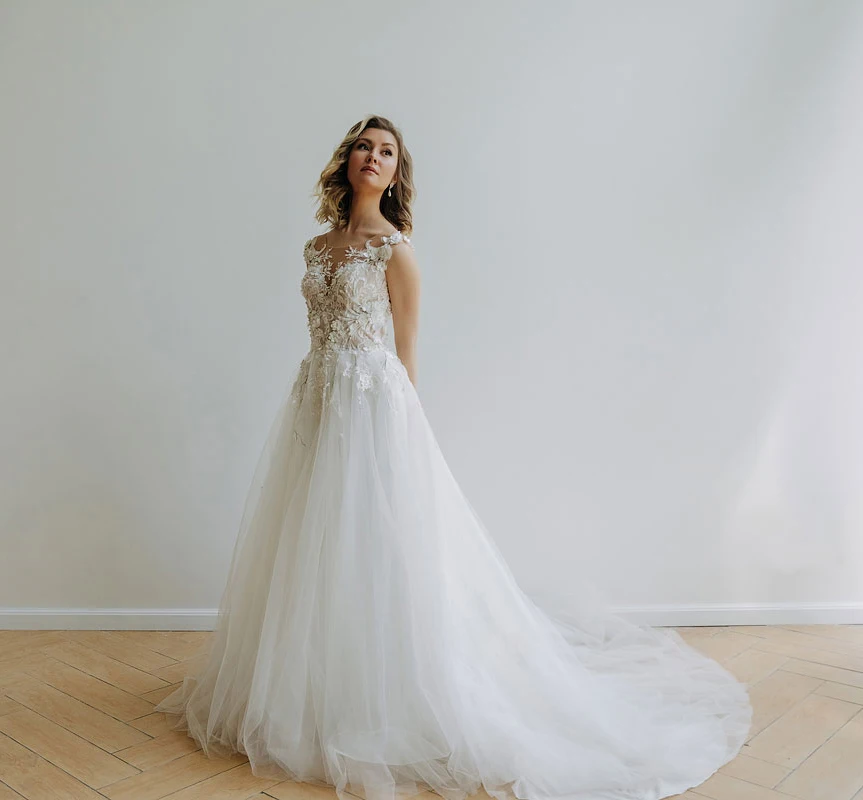 

Свадебные платья в стиле бохо, трапециевидная аппликация, кружевное Тюлевое свадебное платье без рукавов, простое платье принцессы со шлейфом для свадебной вечеринки