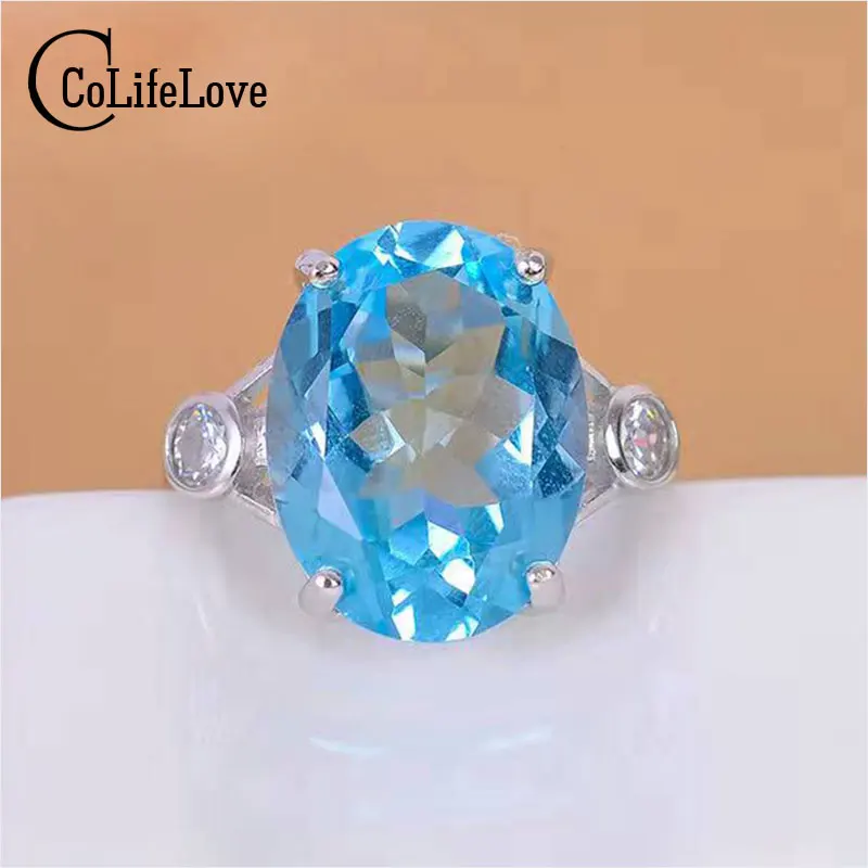 

Exaggerated Gemstone Silver Ring 12*16mm Natural Topaz Gemstone Ring Solid 925 Silver Luxurious Topaz Ring Romantic Gift Woman