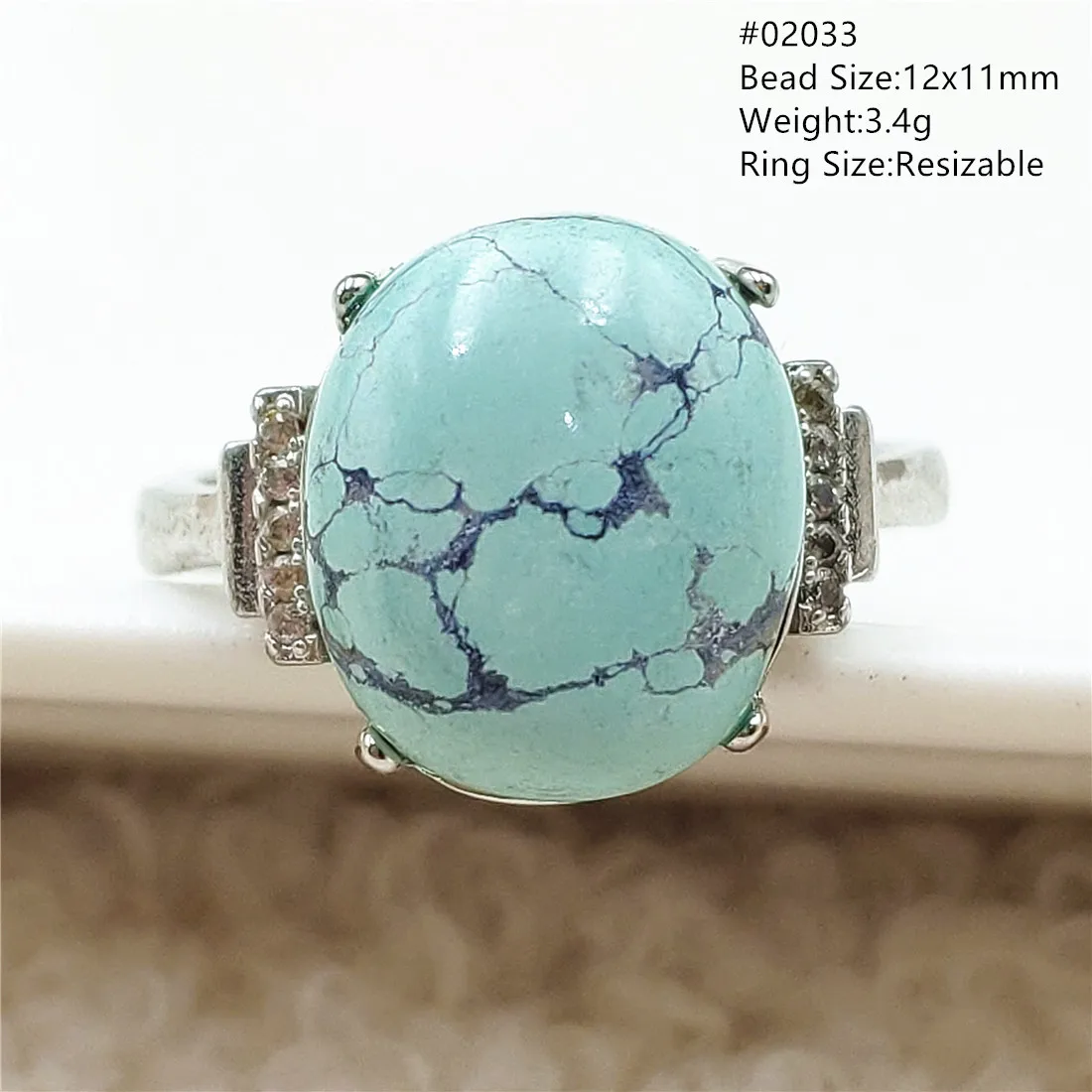 Подлинное естественный бирюзово-зеленый регулируемое женское кольцо 925 пробы