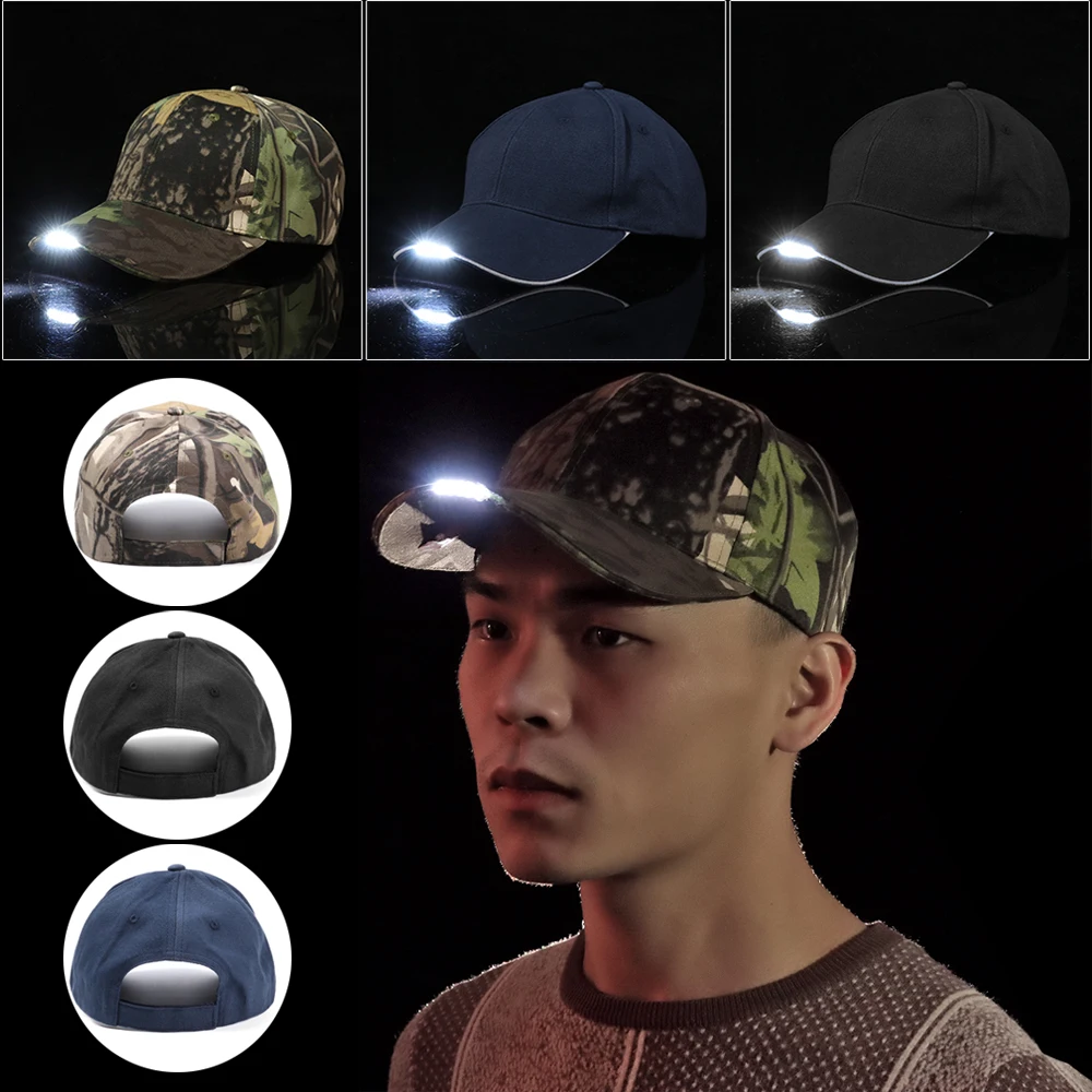1 шт. унисекс Регулируемый 5 светодиодный налобный фонарь Кепки Батарея шапка с