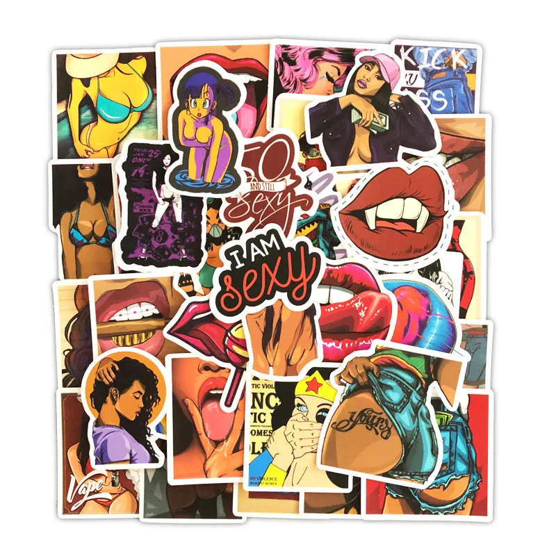 

50pcs Retro Sexy Beauty Girl Graffiti Laptop Stickers Waterproof Refrigerator Decoration Mixed Decals For MacBook Sticker