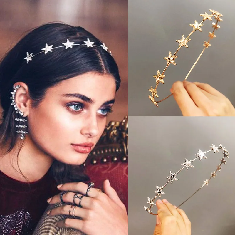 

Korean Fashion Alloy Star Hairband for Women Ladie Sweet Golden Sliver Cute Girl Bundle Headband Bridal Hair Accessories