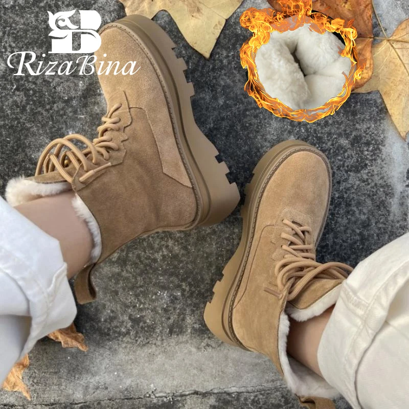

RIZABINA Size 33-40 Women Snow Boots Real Leather Thick Plush Warm Winter Ladies Shoes Fashion Ankle Woman Boots Footwear