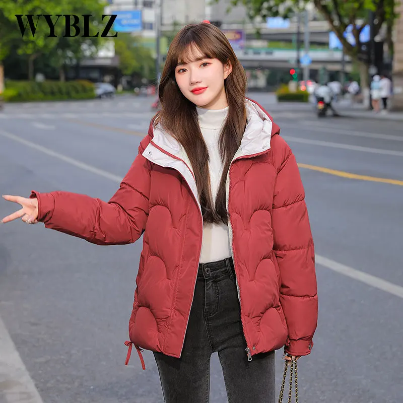 WYBLZ Winter Thicken Womens Parka Outwear Cotton Warm Hooded Padded Coats Female Oversized Short Loose Jacket Korean Style 2021