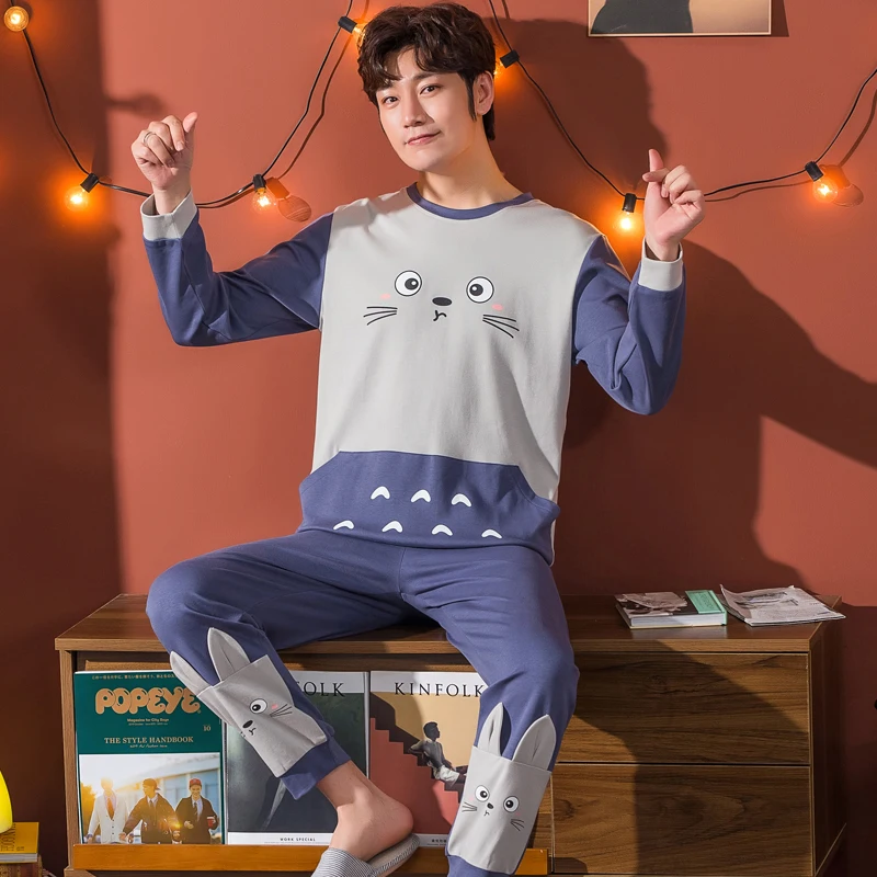 

Mens Pajamas Sleepwear Cotton Pajama Autumn Pijama Set Winter Boys Loungwear Pjs Set Casual Sleep&Lounge Pyjamas Plus Size 5XL