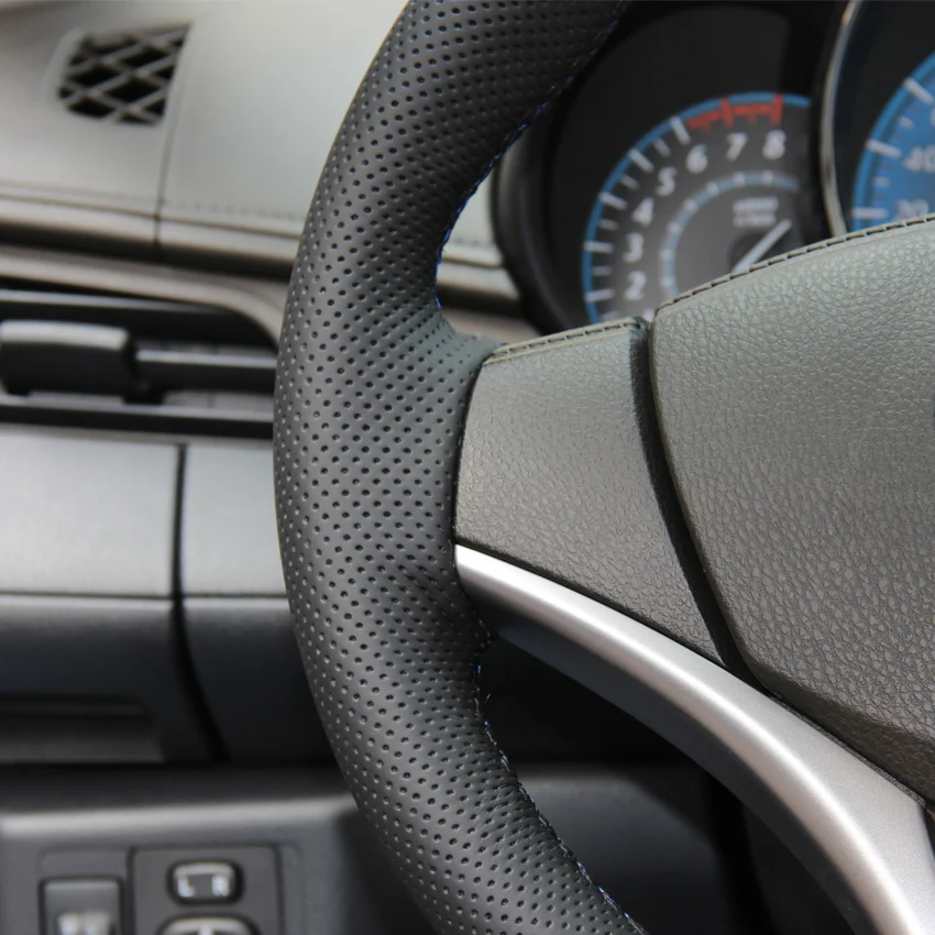 

LQTENLEO Black PU Artificial Leather DIY Hand-stitched Car Steering Wheel Cover for Toyota Yaris Vios 2014-2019