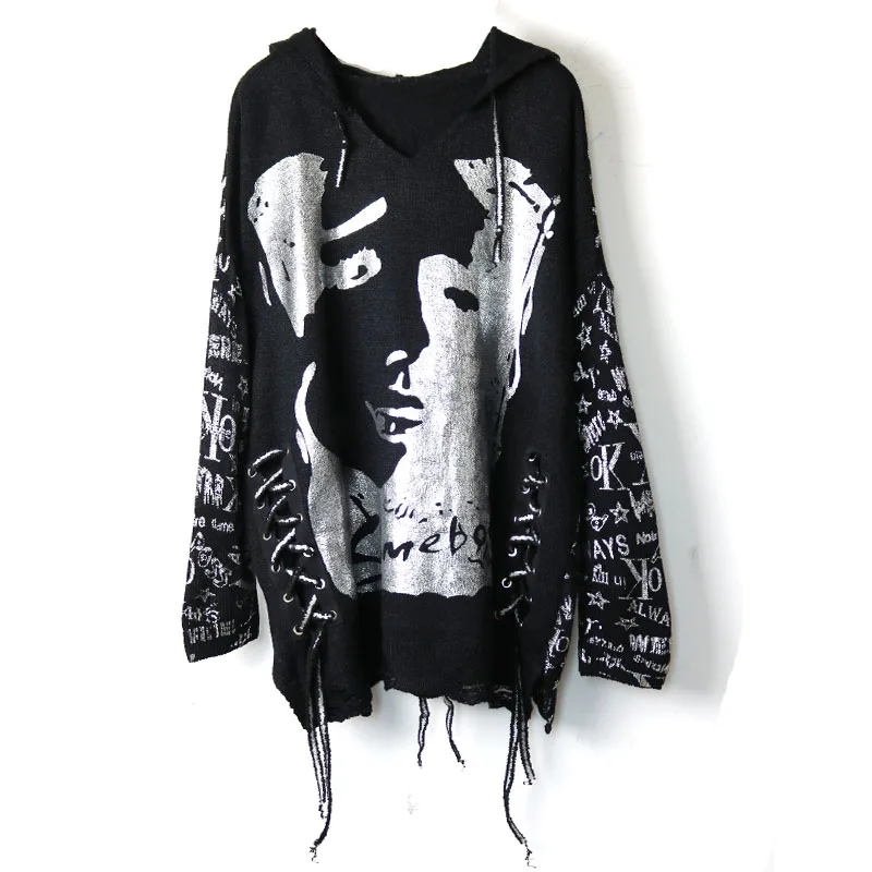 Tide Hit Color Letter Bronzing Print Sweater Women Clothes 2019 Fashion Hoodies Full Sleeve Match All Lace ups Sweaters | Женская одежда