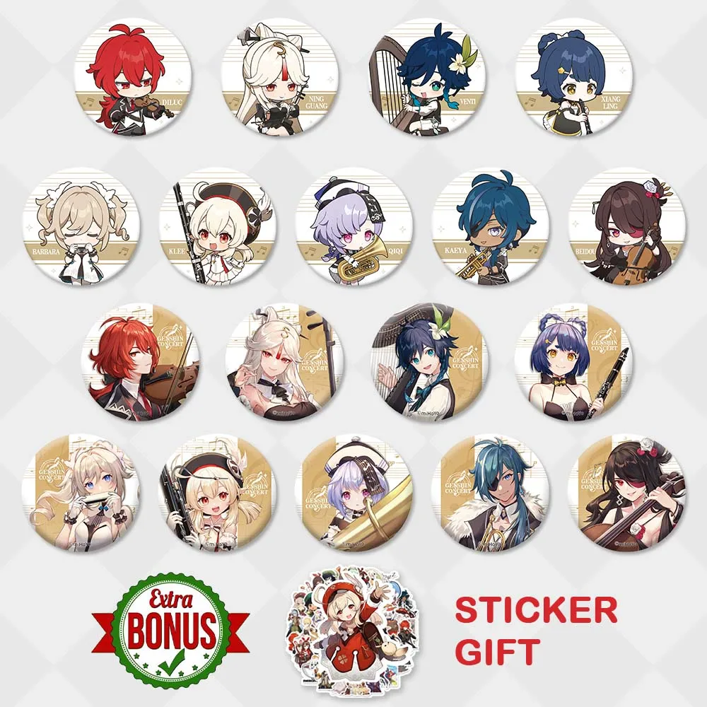 Genshin Impact Chibi Badge, бальзам Venti QIqi Klee Kaeya Ningguang Xiangling, Барбара бидоу, милые металлические булавки для концерта, декоративный подарок