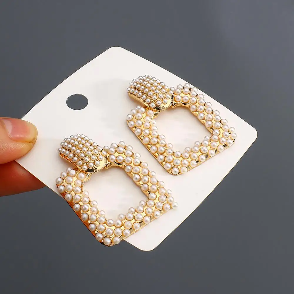 

AENSOA Fashion Korean Metal Pearl Drop Earrings For Women 2020 Geometry Statement Earrings Party Jewelry INS