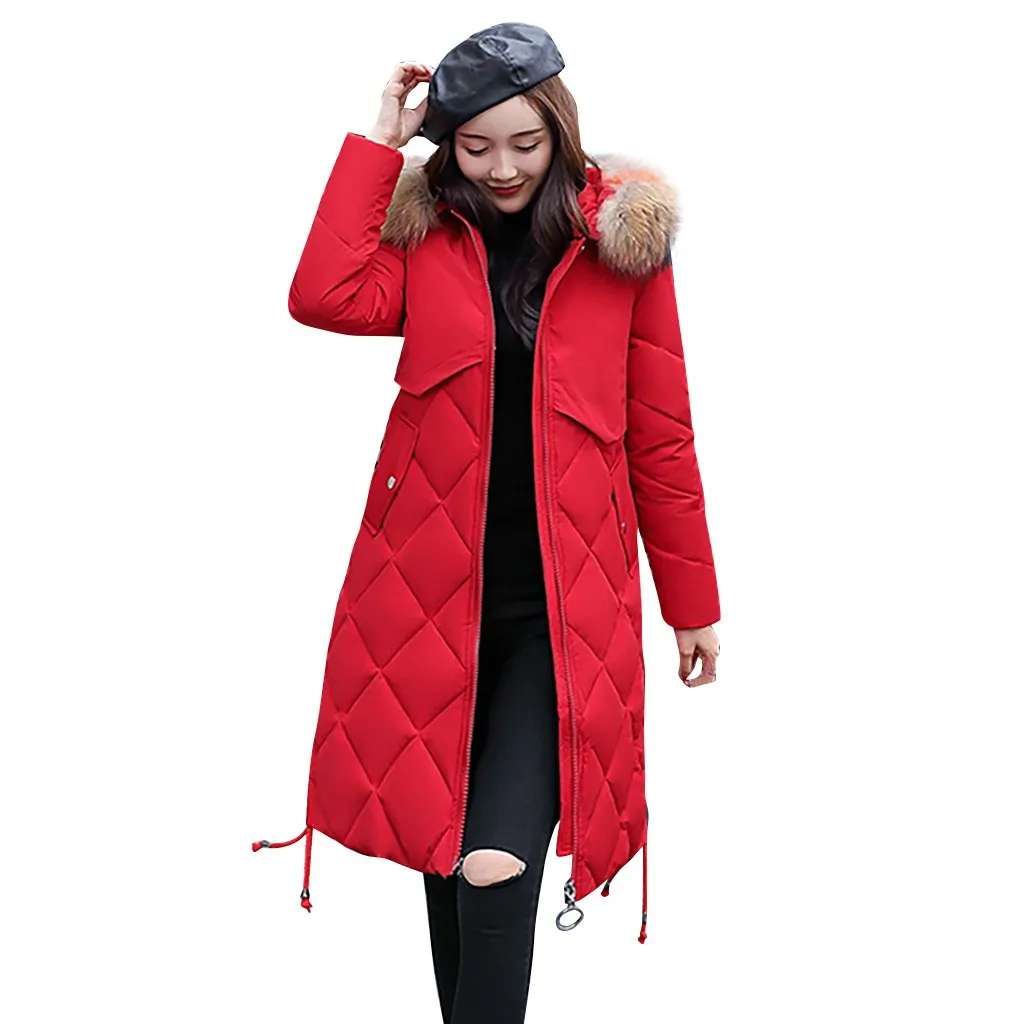 Red Корейская женская парка Mujer Зимняя парка для женщин Длинная меховая парка Верхняя одежда куртка пальто Femme M 3xl Pluse Размер парки для женщин# J30 - Цвет: Red