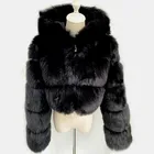 Женское меховое пальто, короткое пушистое пальто из искусственного меха с капюшоном, с высокой талией, однотонное, зима 2021