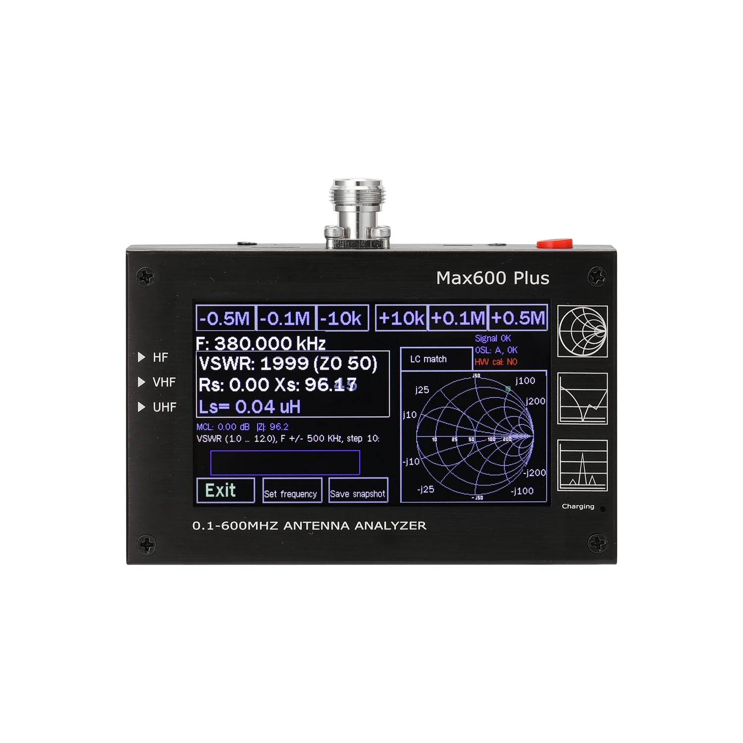 Max600 Plus HF VHF UHF антенна анализатор 0 1 600 МГц 5 В/4 3 а с дюймовым TFT ЖК сенсорным экраном