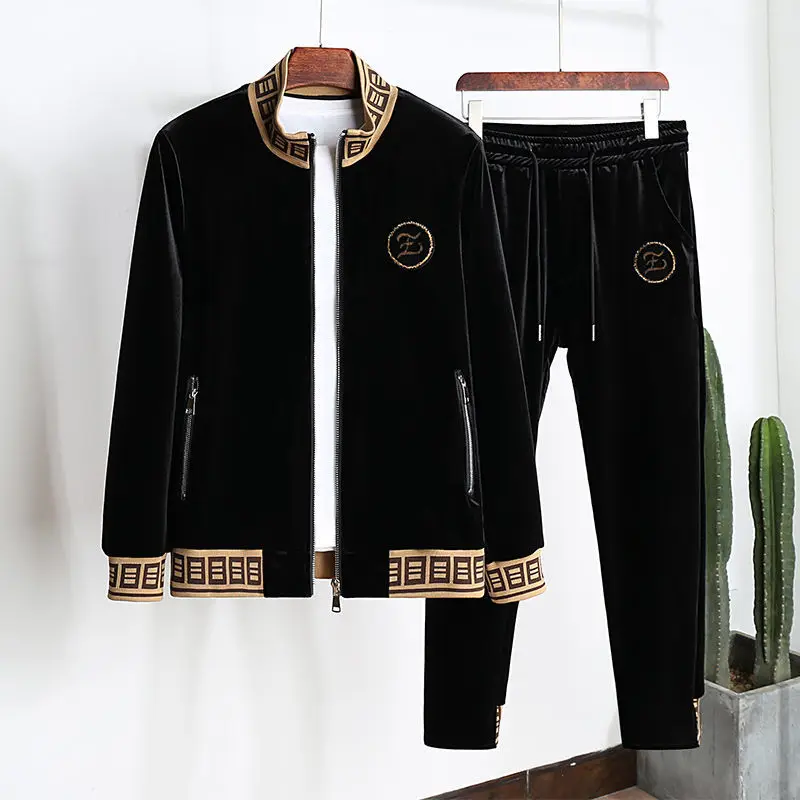 

550G double-sided golden velvet plus Plush warm winter leisure sports suit men's two-piece autumn and winter suit