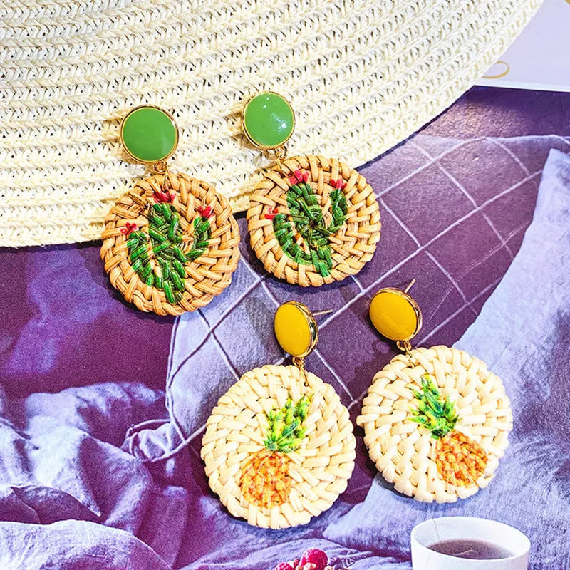 Женские соломенные серьги в форме Фламинго ручной работы подвесные шпильки С